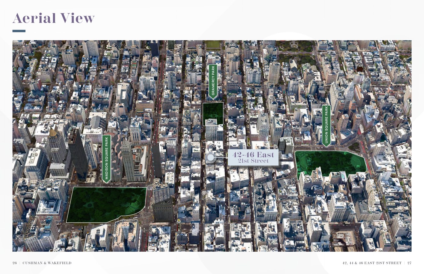 Flatiron aerial view around 42-46 East 21st Street